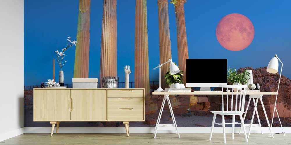 Dolunay Altında Antik Sütunlar Duvar Kağıdı 11527