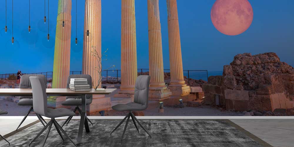 Dolunay Altında Antik Sütunlar Duvar Kağıdı 11527