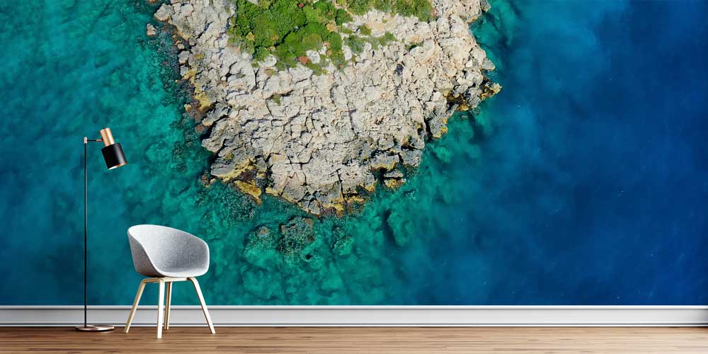 Havadan Kayalık Ada ve Turkuaz Deniz Manzaralı Duvar Kağıdı 11536