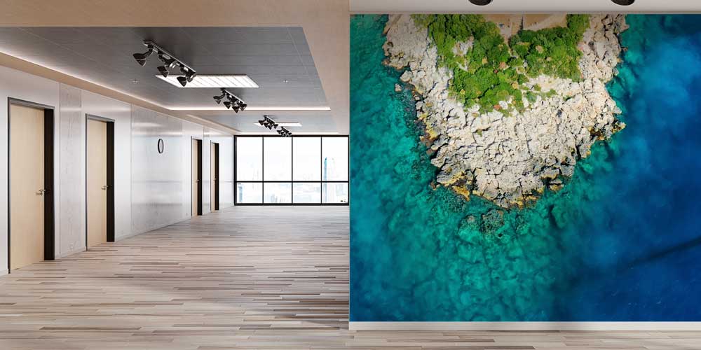 Havadan Kayalık Ada ve Turkuaz Deniz Manzaralı Duvar Kağıdı 11536