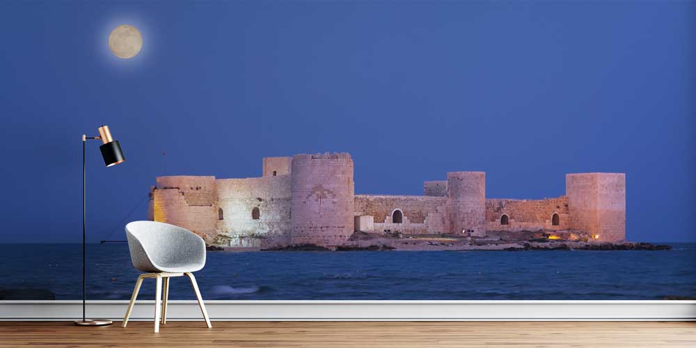 Ay Işığında Deniz Üzerindeki Tarihi Kale Manzarası Duvar Kağıdı 11548