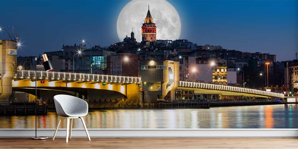 Galata Kulesi Dolunay Gece Manzarası Duvar Kağıdı 11551