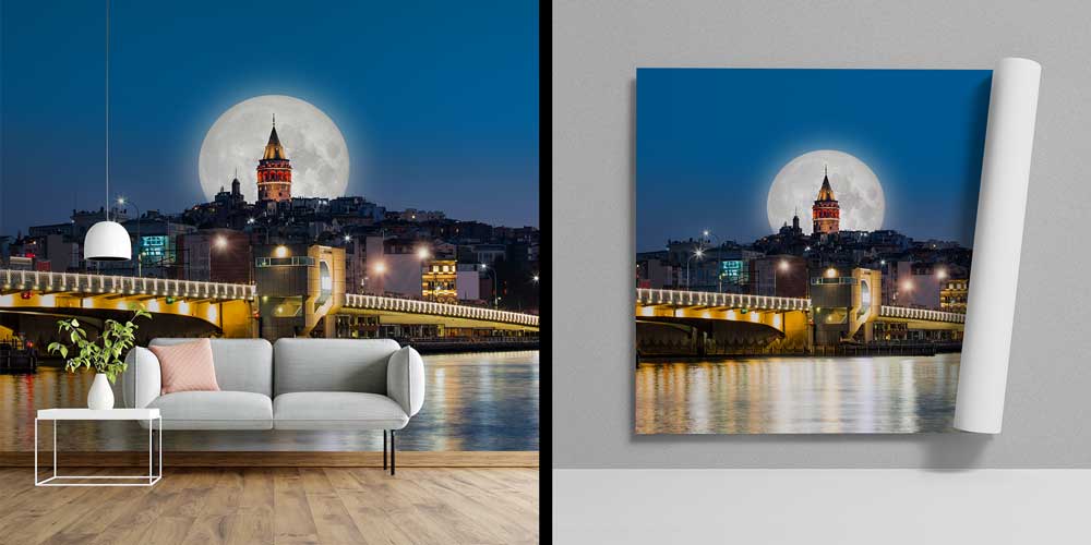 Galata Kulesi Dolunay Gece Manzarası Duvar Kağıdı 11551