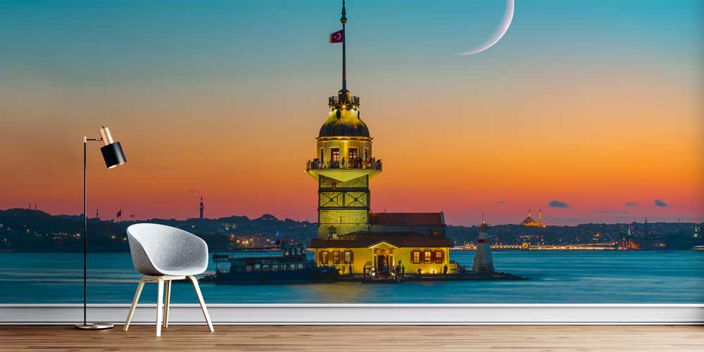 wallpaper-wall-decor-11556-00 Kız Kulesi Gün Batımı ve Hilal Manzarası Duvar Kağıdı 11556