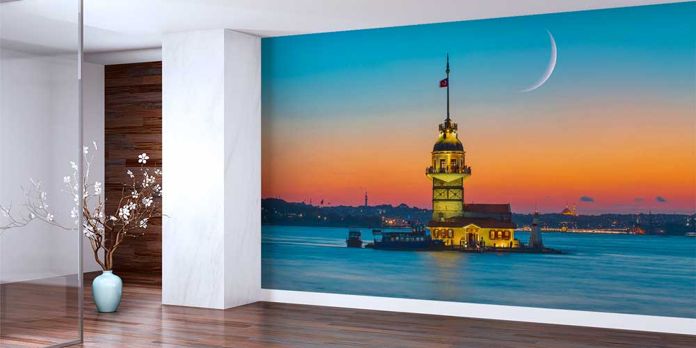 Kız Kulesi Gün Batımı ve Hilal Manzarası Duvar Kağıdı 11556