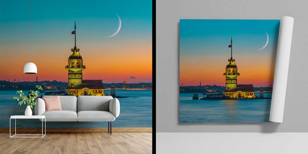 Kız Kulesi Gün Batımı ve Hilal Manzarası Duvar Kağıdı 11556