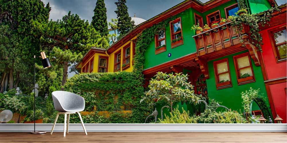 Renkli Ahşap Evler ve Yeşil Doku Duvar Kağıdı 11559