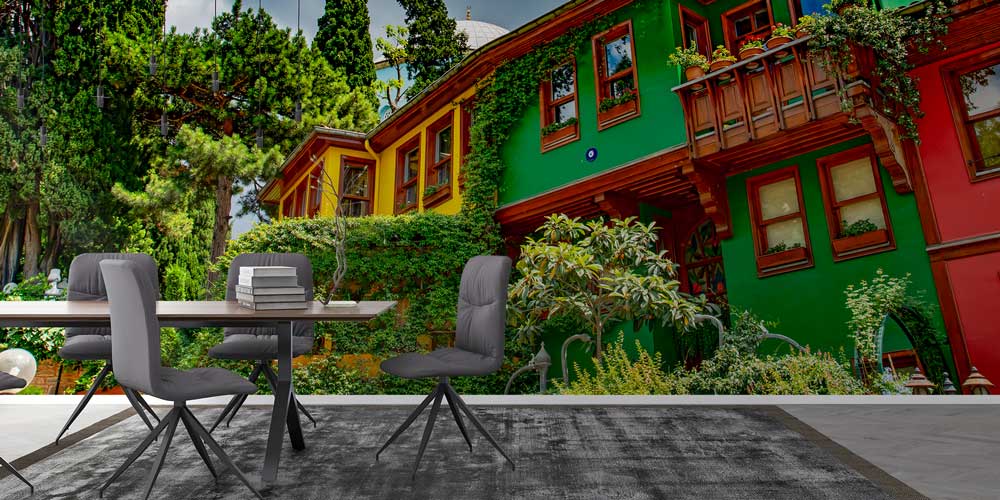 Renkli Ahşap Evler ve Yeşil Doku Duvar Kağıdı 11559