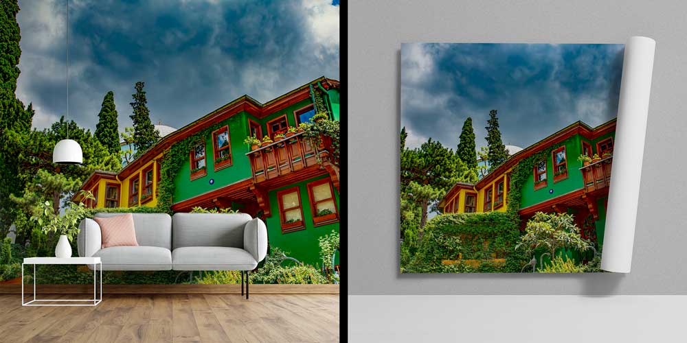 Renkli Ahşap Evler ve Yeşil Doku Duvar Kağıdı 11559