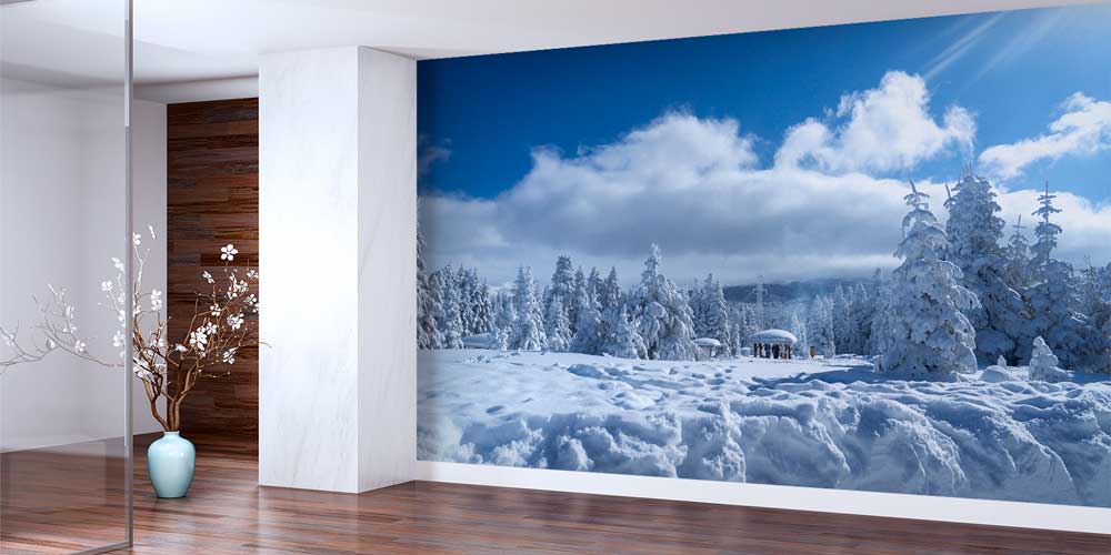 wallpaper-wall-decor-11564-01 Karlı Çam Ormanı ve Geniş Kış Manzarası Duvar Kağıdı 11564