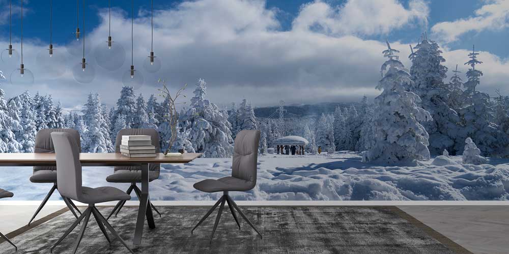 wallpaper-wall-decor-11564-02 Karlı Çam Ormanı ve Geniş Kış Manzarası Duvar Kağıdı 11564