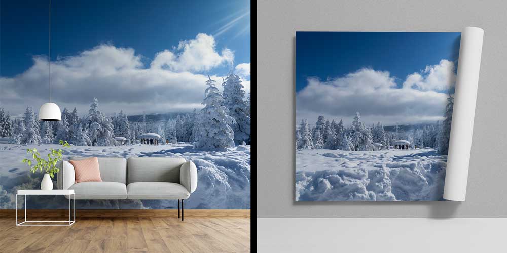 wallpaper-wall-decor-11564-03 Karlı Çam Ormanı ve Geniş Kış Manzarası Duvar Kağıdı 11564