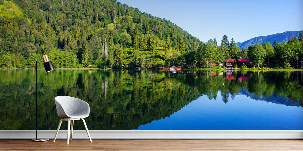 Orman Gölü ve Dağ Manzaralı Doğa Temalı Duvar Kağıdı ve Duvar Kaplaması 11610