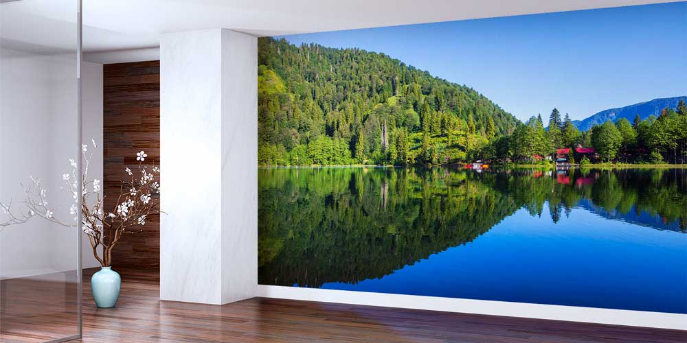 Orman Gölü ve Dağ Manzaralı Doğa Temalı Duvar Kağıdı ve Duvar Kaplaması 11610