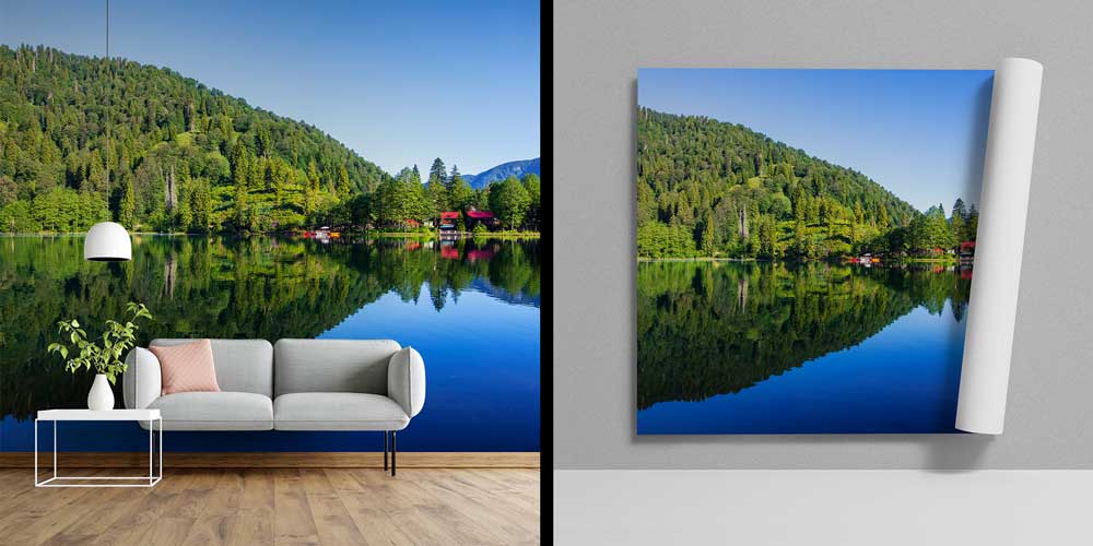 Orman Gölü ve Dağ Manzaralı Doğa Temalı Duvar Kağıdı ve Duvar Kaplaması 11610