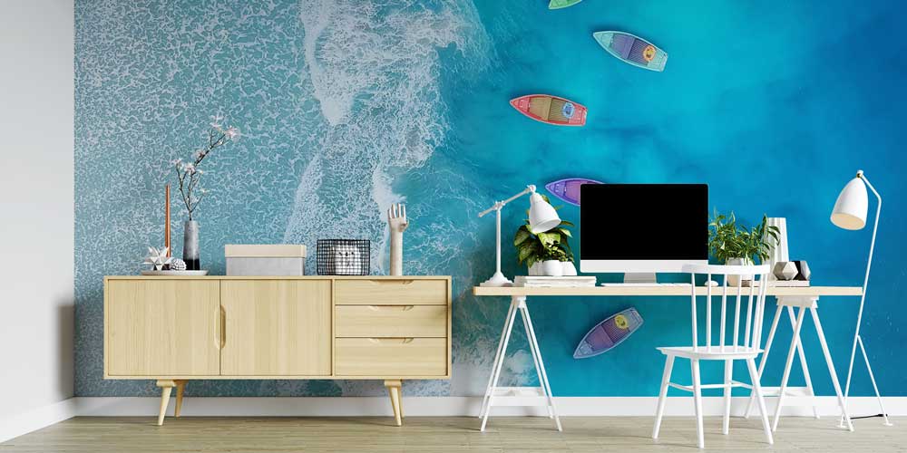 Renkli Tekneler ve Turkuaz Deniz Üstten Görünüm Duvar Kağıdı 11615