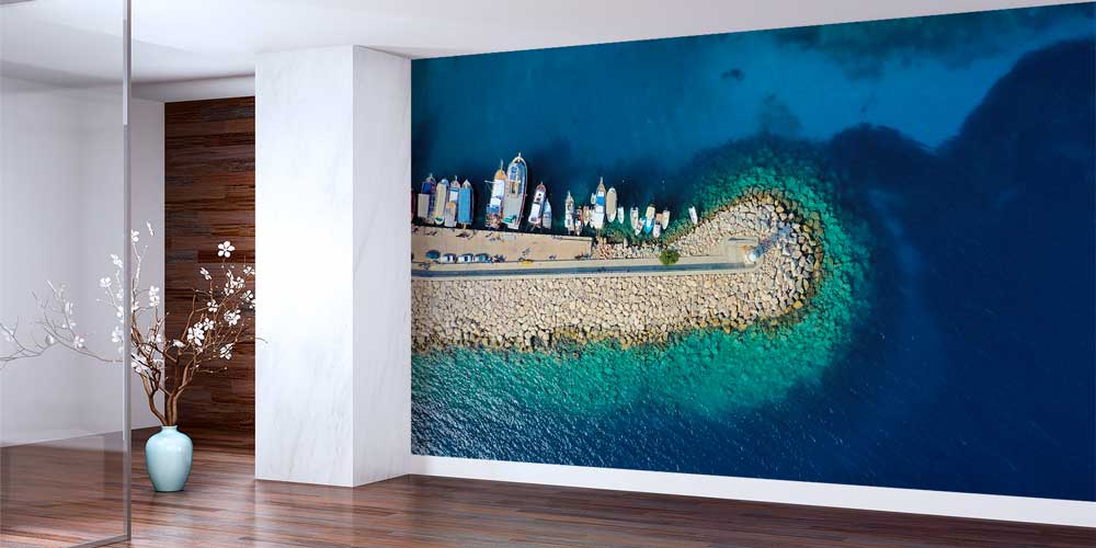 Taş Mendirek ve Marina Üstten Görünüm Duvar Kağıdı 11616