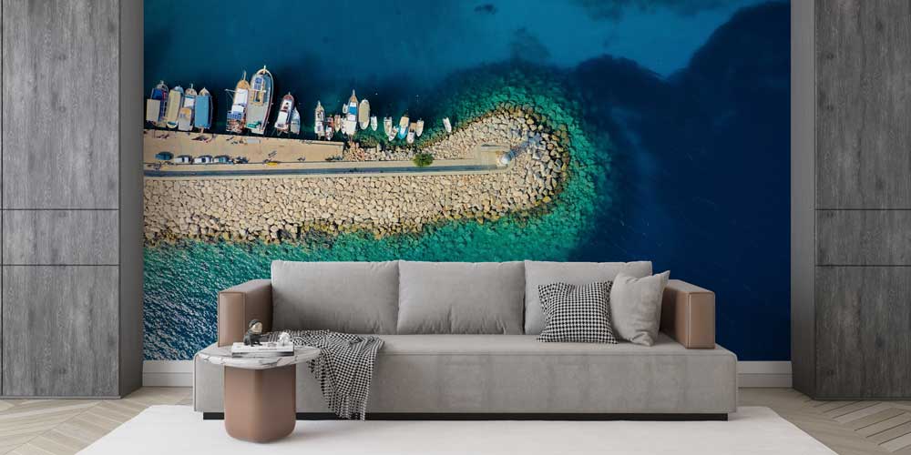 Taş Mendirek ve Marina Üstten Görünüm Duvar Kağıdı 11616