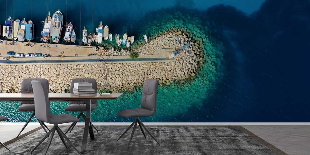 Taş Mendirek ve Marina Üstten Görünüm Duvar Kağıdı 11616