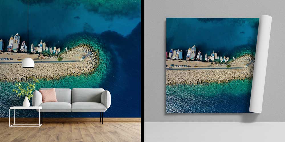 Taş Mendirek ve Marina Üstten Görünüm Duvar Kağıdı 11616