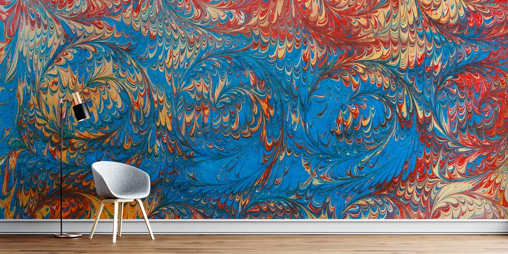 Renkli Ebru Desenli Geleneksel Türk Sanatı Duvar Kağıdı 11619