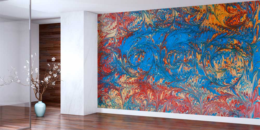 Renkli Ebru Desenli Geleneksel Türk Sanatı Duvar Kağıdı 11619