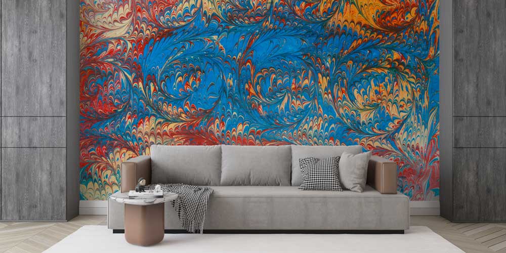 Renkli Ebru Desenli Geleneksel Türk Sanatı Duvar Kağıdı 11619