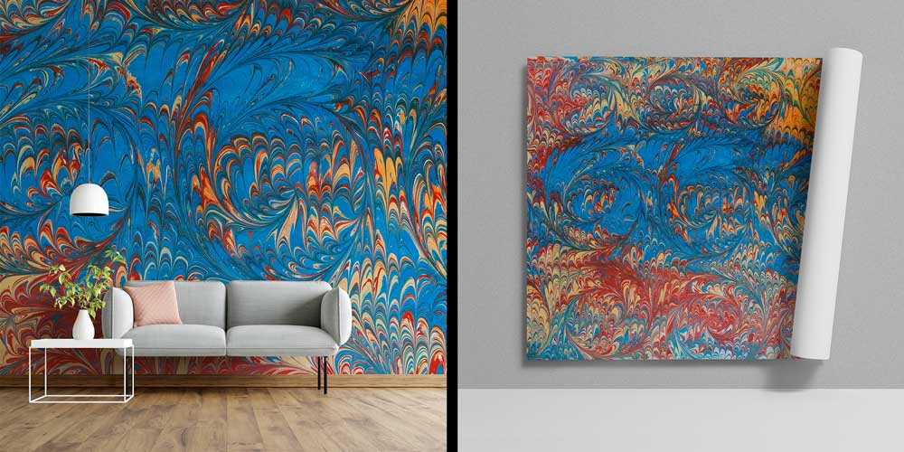 Renkli Ebru Desenli Geleneksel Türk Sanatı Duvar Kağıdı 11619