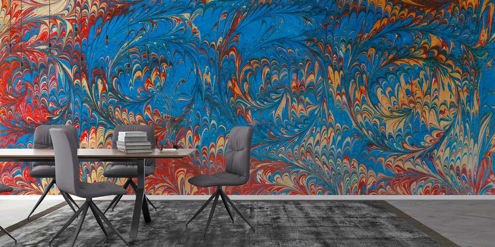 Renkli Ebru Desenli Geleneksel Türk Sanatı Duvar Kağıdı 11619