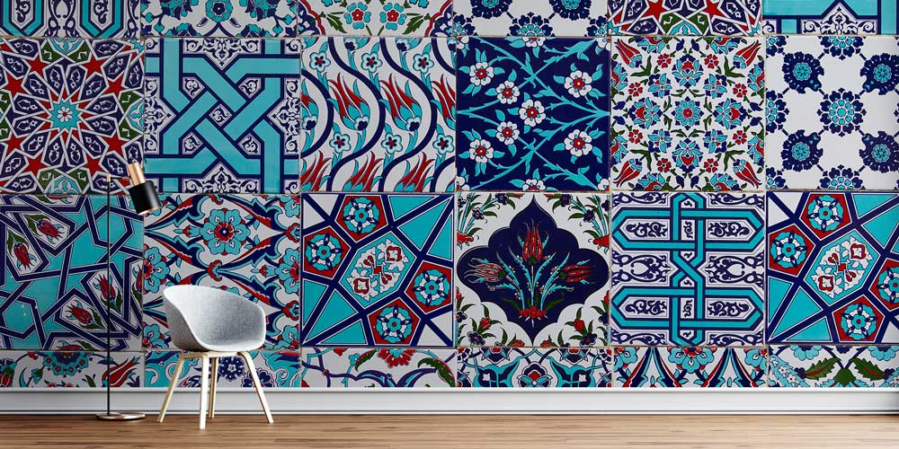 Geleneksel Türk Çini Motifli Karo Desenli Duvar Kağıdı 11633