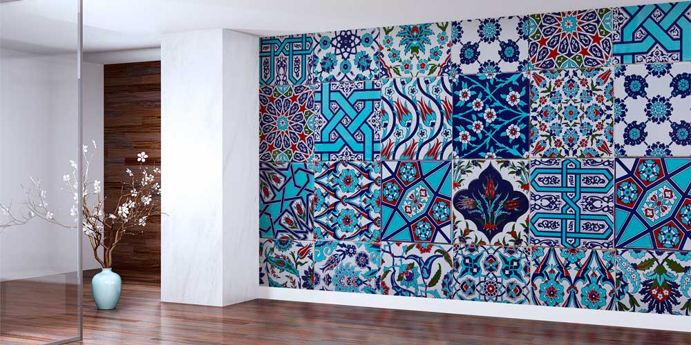 Geleneksel Türk Çini Motifli Karo Desenli Duvar Kağıdı 11633