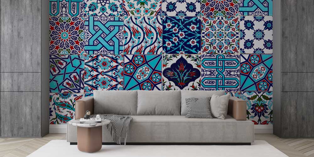 Geleneksel Türk Çini Motifli Karo Desenli Duvar Kağıdı 11633