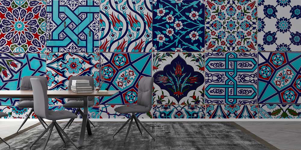 Geleneksel Türk Çini Motifli Karo Desenli Duvar Kağıdı 11633