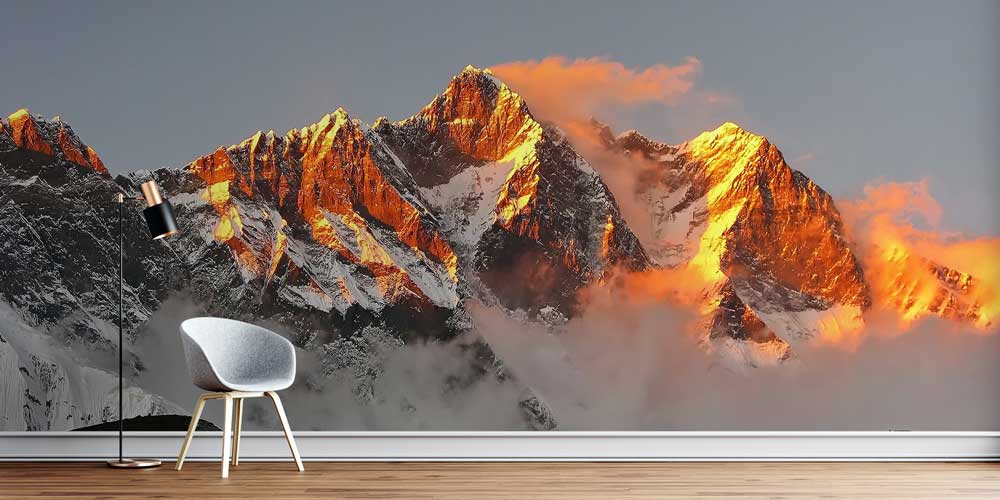 Gün Batımı Parıltılı Dağ Zirveleri Panoramik Duvar Kağıdı 12833