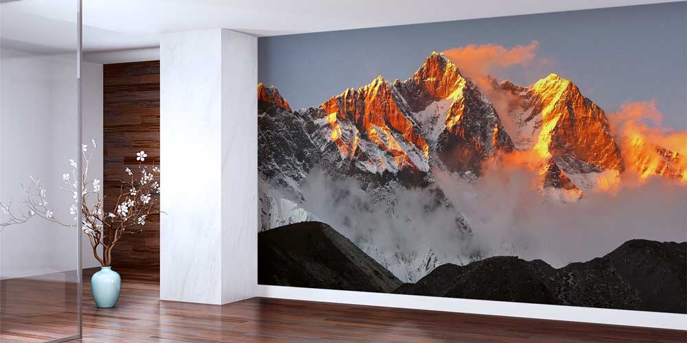 Gün Batımı Parıltılı Dağ Zirveleri Panoramik Duvar Kağıdı 12833