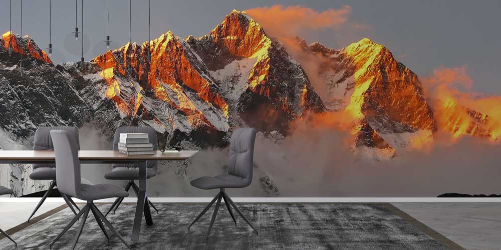 Gün Batımı Parıltılı Dağ Zirveleri Panoramik Duvar Kağıdı 12833