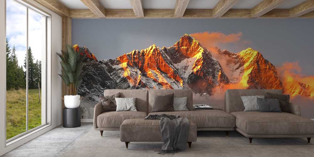 Gün Batımı Parıltılı Dağ Zirveleri Panoramik Duvar Kağıdı 12833