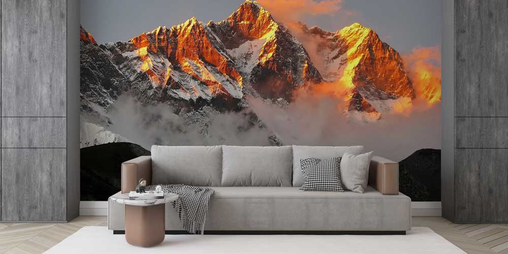 Gün Batımı Parıltılı Dağ Zirveleri Panoramik Duvar Kağıdı 12833