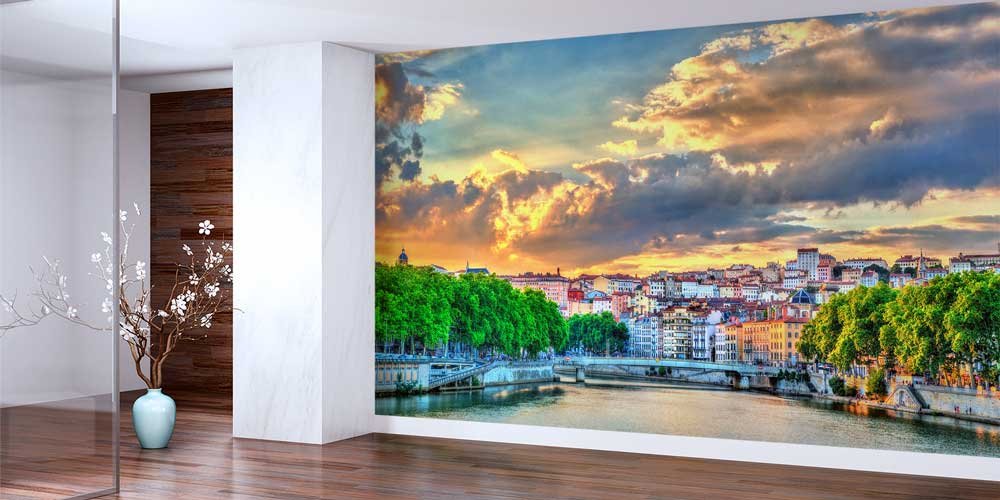 wallpaper-wall-decor-13017-01 Gün Batımında Göl Kıyısı Şehir Manzaralı Duvar Kağıdı 13017