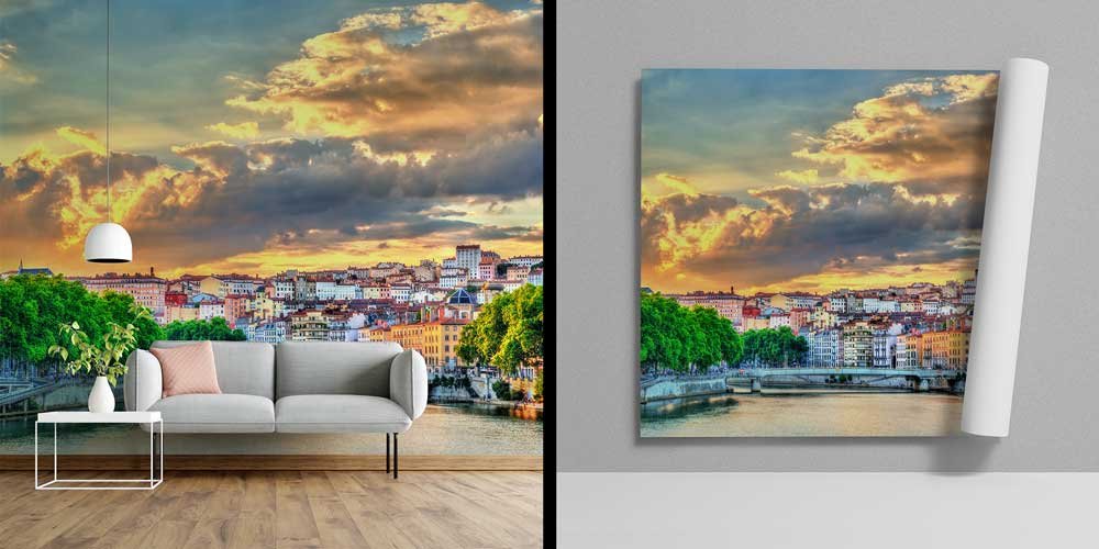 wallpaper-wall-decor-13017-03 Gün Batımında Göl Kıyısı Şehir Manzaralı Duvar Kağıdı 13017