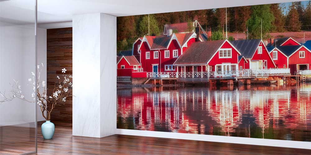 Kırmızı İskandinav Balıkçı Evleri Manzaralı Avrupa Duvar Kağıdı 13028