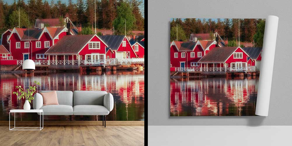 Kırmızı İskandinav Balıkçı Evleri Manzaralı Avrupa Duvar Kağıdı 13028