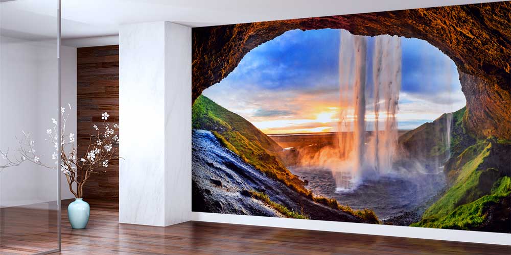 Mağara İçinden Gün Batımı Şelalesi Manzaralı Doğa Duvar Kağıdı 13038