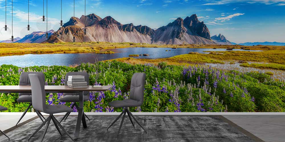 Dağlar ve Çiçekli Doğa Manzarası Duvar Kağıdı 13069