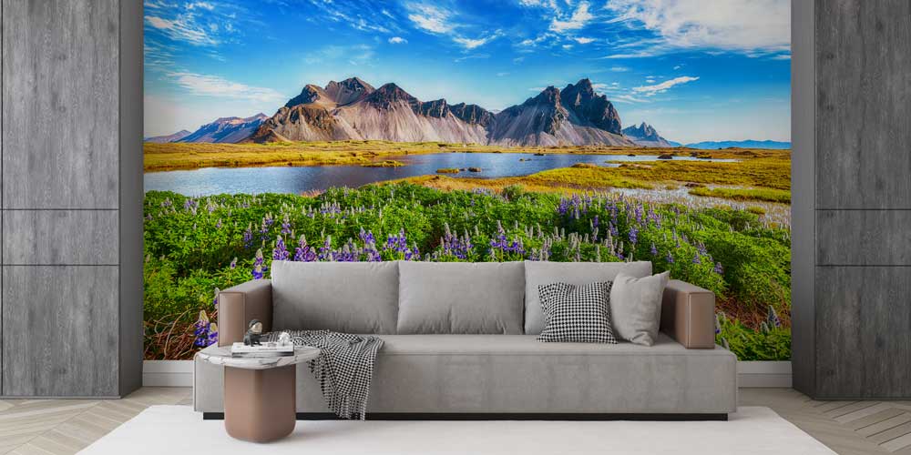 Dağlar ve Çiçekli Doğa Manzarası Duvar Kağıdı 13069