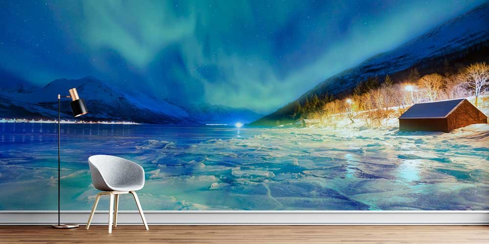 Kuzey Işıkları ve Donmuş Göl Manzaralı Avrupa Duvar Kağıdı 13113