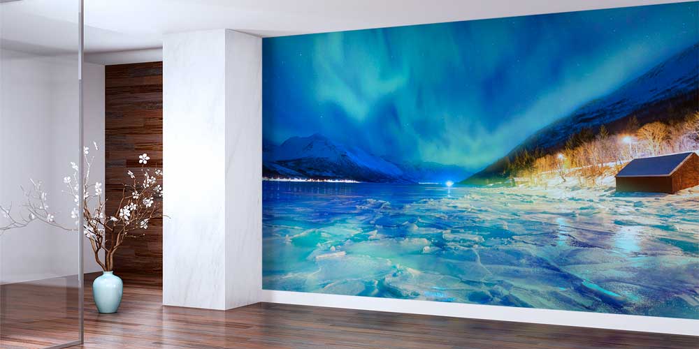 wallpaper-wall-decor-13113-01 Kuzey Işıkları ve Donmuş Göl Manzaralı Avrupa Duvar Kağıdı 13113