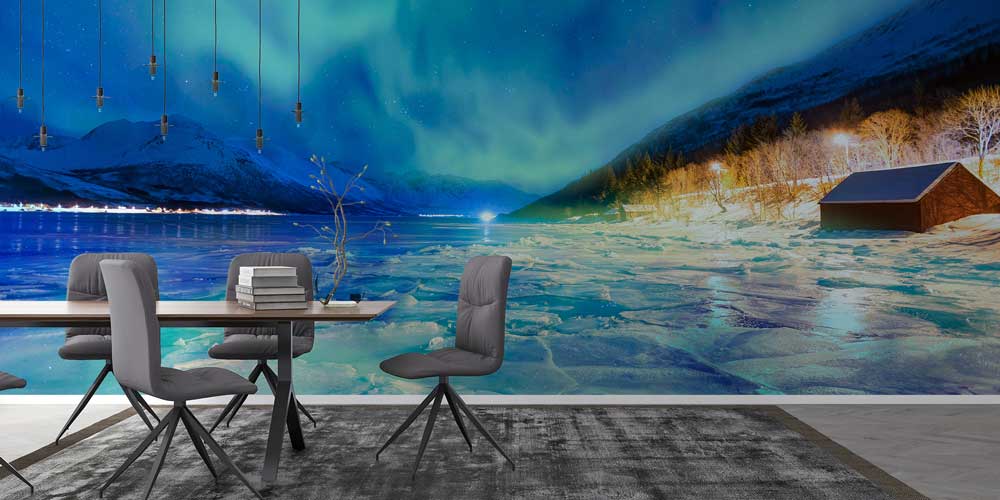 wallpaper-wall-decor-13113-02 Kuzey Işıkları ve Donmuş Göl Manzaralı Avrupa Duvar Kağıdı 13113