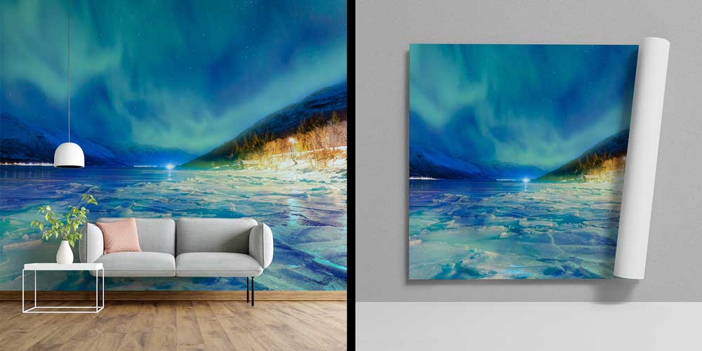 wallpaper-wall-decor-13113-03 Kuzey Işıkları ve Donmuş Göl Manzaralı Avrupa Duvar Kağıdı 13113