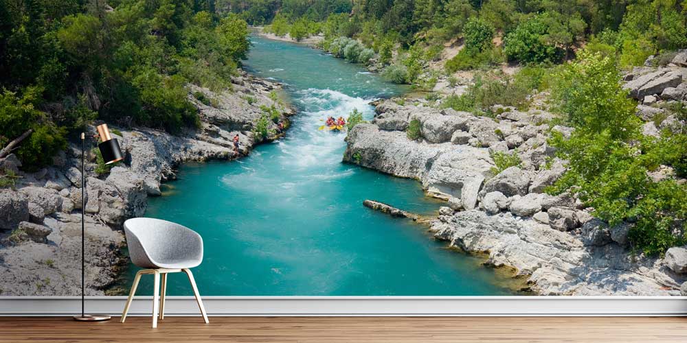 Turkuaz Nehir ve Kayalık Vadi Manzaralı Duvar Kağıdı 11523